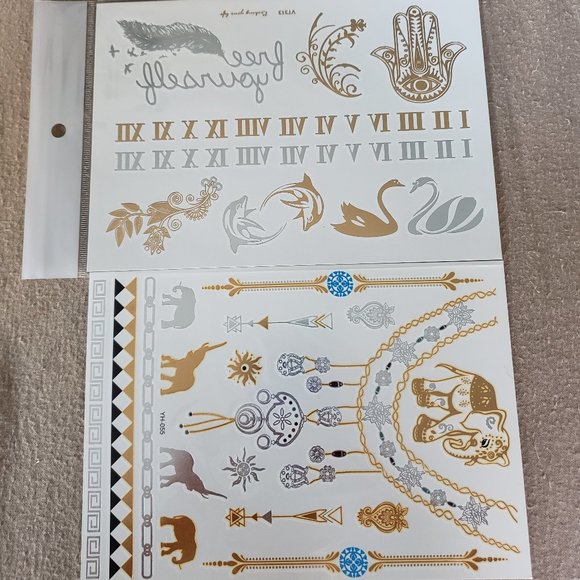 3 sheets Golden Silver Temporary Tattoo - Picture 4 of 15